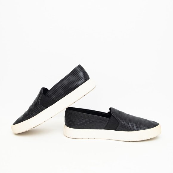 Vince Perforated Black Leather Slip On Shoes - Picture 4 of 6